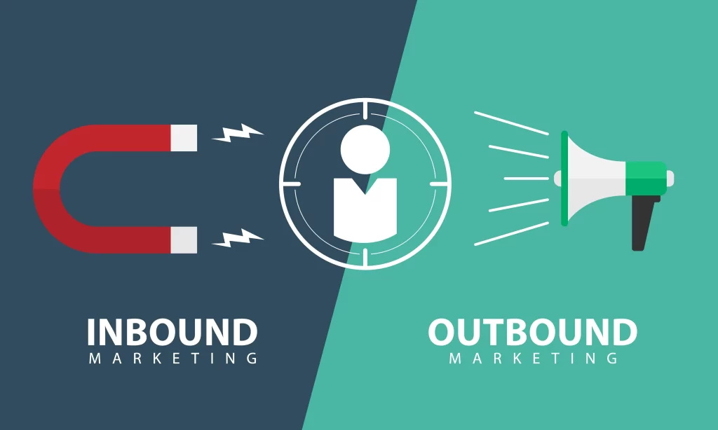 Illustration représentant la dualité entre l'inbound et l'outbound marketing