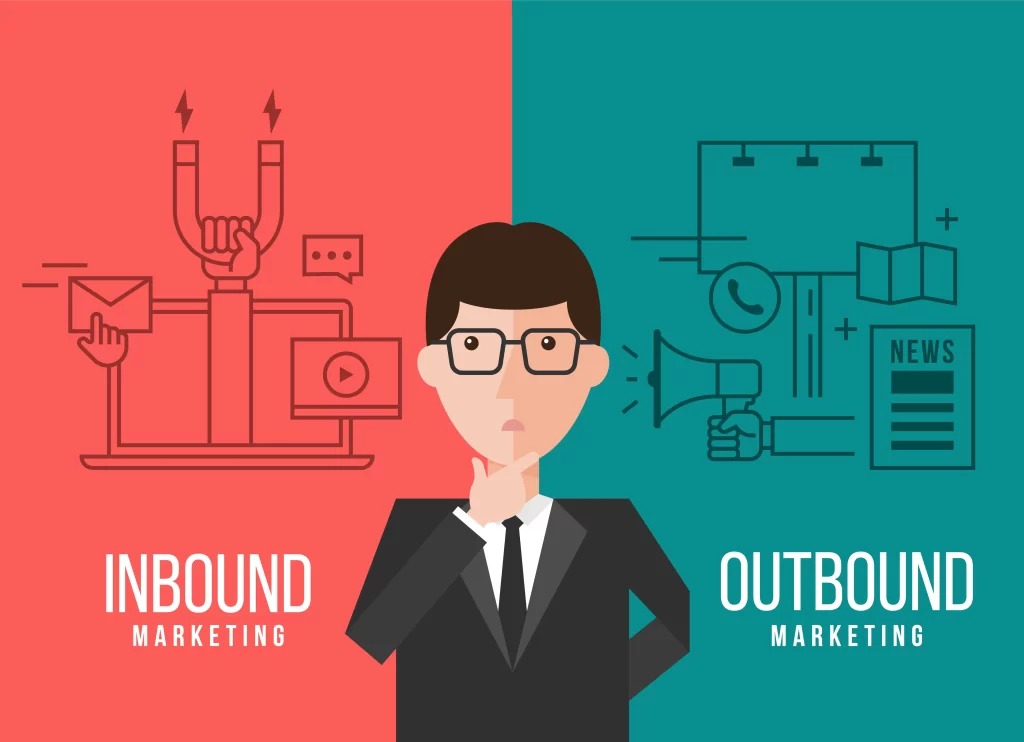 Illustration représentant les avantages propres de l'inbound et de l'outbound marketing