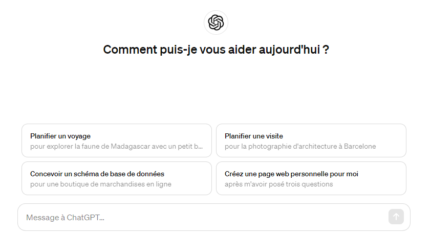 Capture d'écran représentant l'interface de ChatGPT